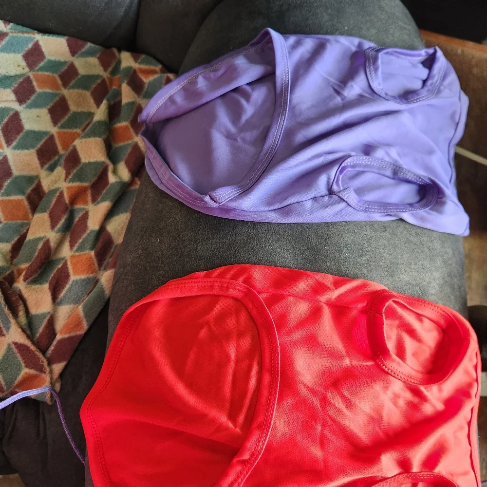 Red and Purple Small Dog Shirts with Fun Text. Brand New Out Of Package